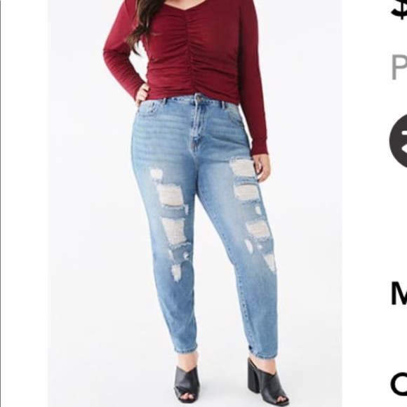 NWT-FOREVER21 PLUS DISTRESSED JEANS - Picture 4 of 12